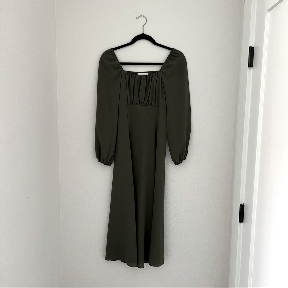 ASOS DESIGN: square ruched neck midi dress in khaki